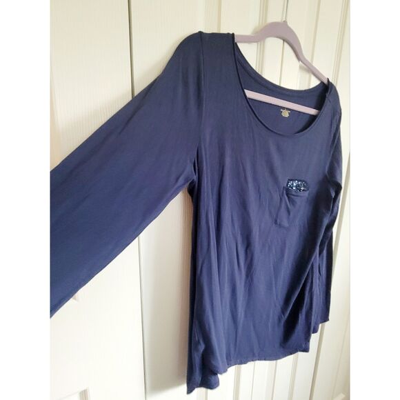 Lilly Pulitzer L Louella Long Sleeve Top Women’s Blue Sequin Pocket Tunic Shirt - Picture 5 of 6
